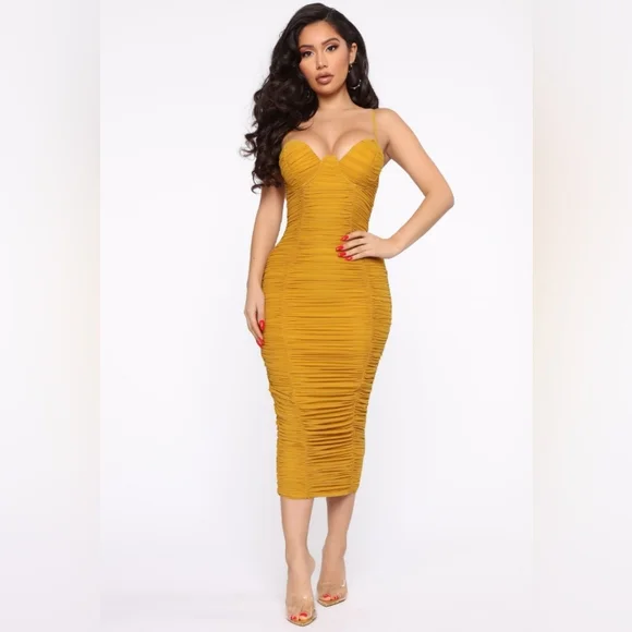 slim fit dress slacks Self-Portrait - Gold Rhinestone Drape Midi Dress